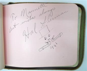 (ALBUM.) Autograph album containing over 30 Signatures or autograph inscriptions Signed, by actors, singers, musicians and others.